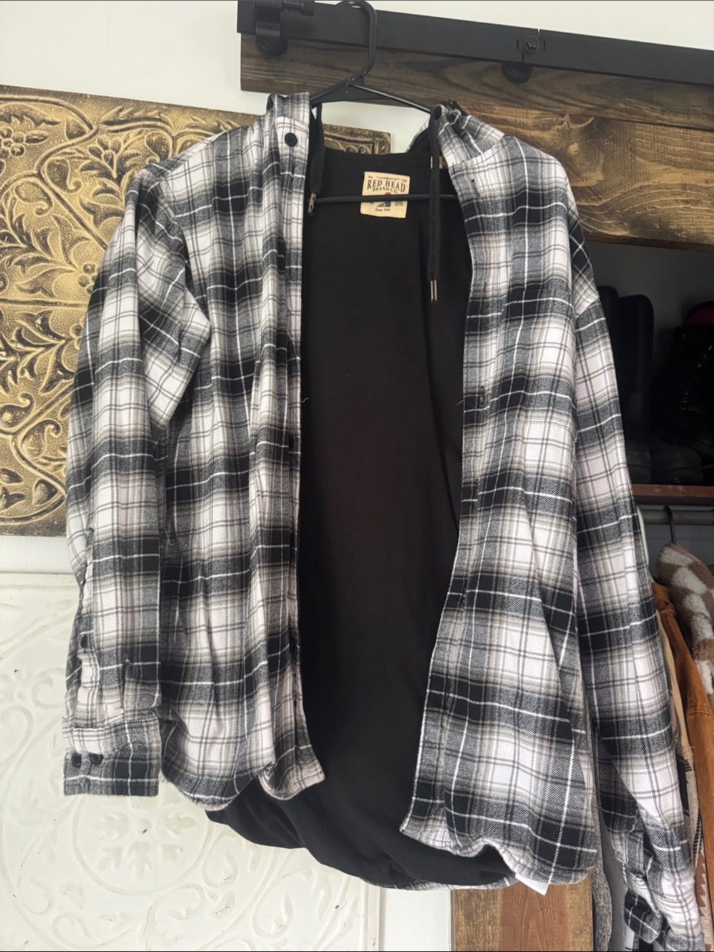 RedHead Black & White Plaid Hooded Shirt Jacket